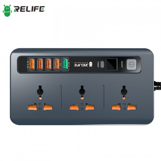 Relife Rl-316d 2500w 5 USB Fast Charging Display Timer Switch Socket 3 Power Supply Universal